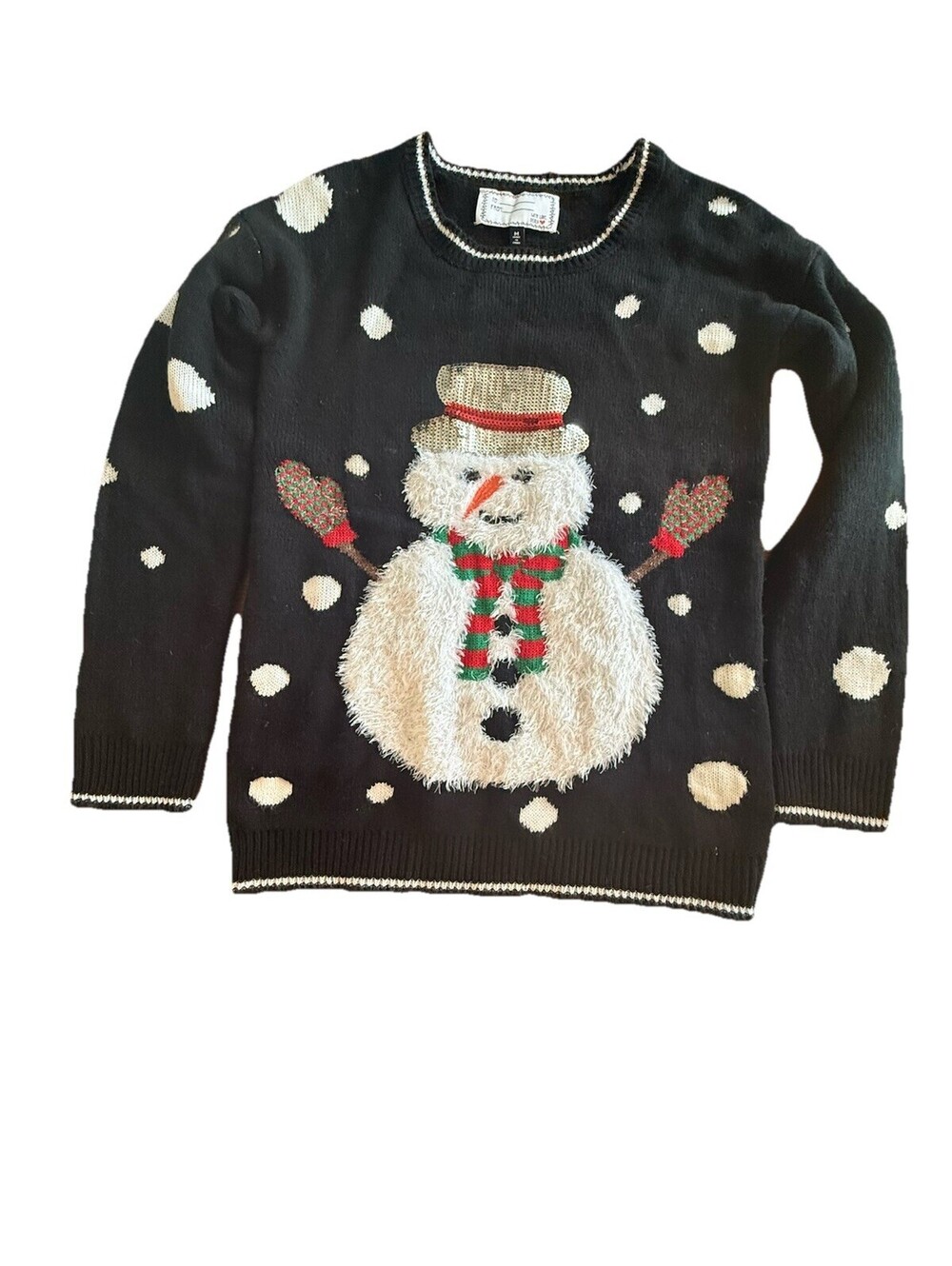 Ugly Christmas Sweater Black White Snowman Derek Heart Women’s Medium